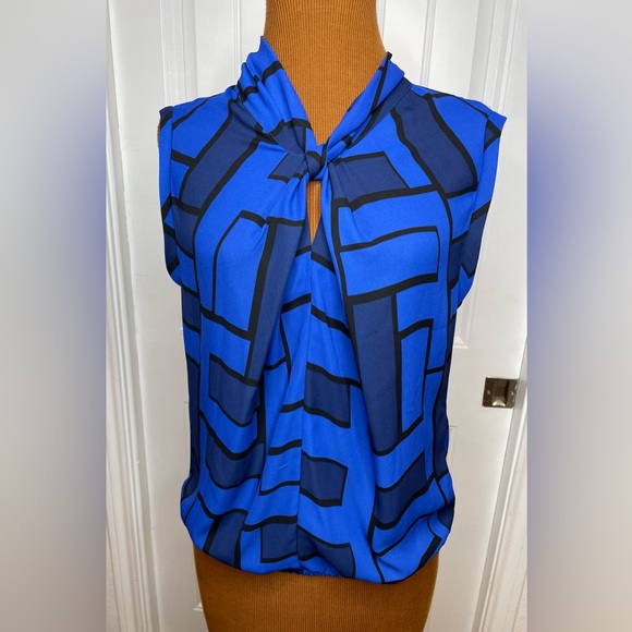 Liz Claiborne Tops - Liz Claiborne Blue and Black Geometric Shape Blouse Size Small